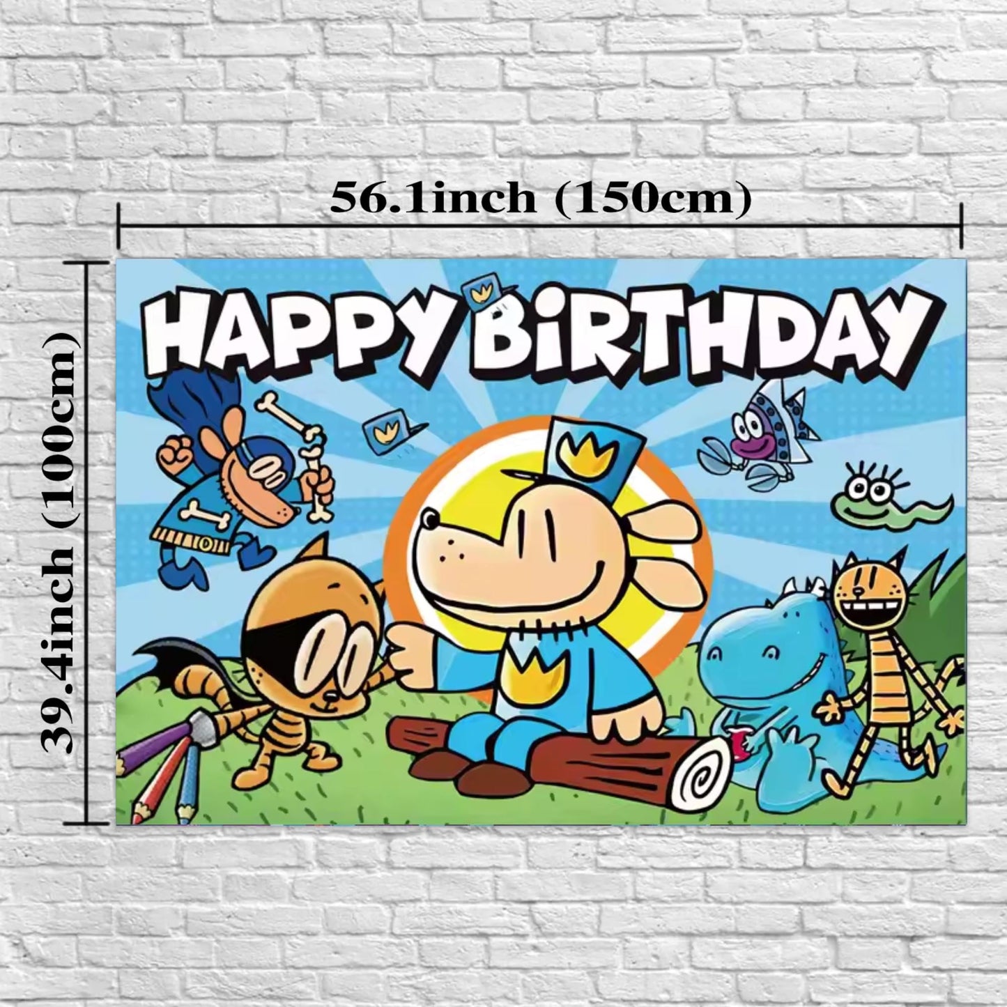 Dogman Kids Birthday Party Photo Backdrop Decoration 3x5 Foot Light Blue Happy Birthday Banner Fast Shipping