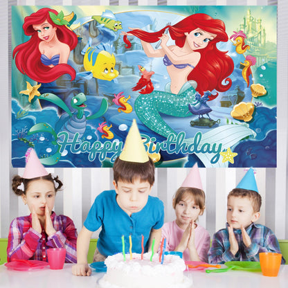 Little Mermaid Birthday Backdrop: Ariel Party Decoration (3x5 Foot) Fast Shipping Available