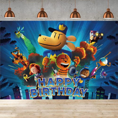 Dogman Kids Birthday Party Photo Backdrop Decoration 3x5 Foot Dark Blue Happy Birthday Banner Fast Shipping