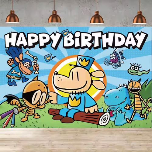 Dogman Kids Birthday Party Photo Backdrop Decoration 3x5 Foot Light Blue Happy Birthday Banner Fast Shipping