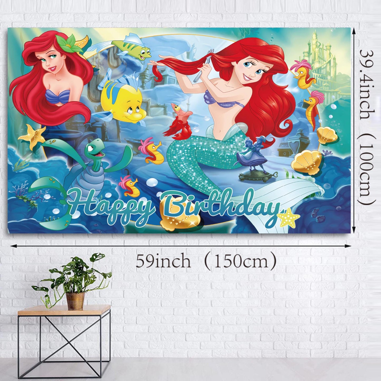 Little Mermaid Birthday Backdrop: Ariel Party Decoration (3x5 Foot) Fast Shipping Available
