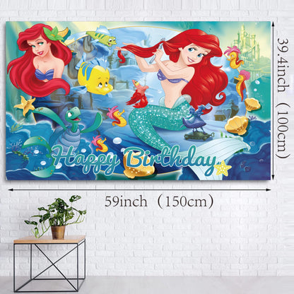Little Mermaid Birthday Backdrop: Ariel Party Decoration (3x5 Foot) Fast Shipping Available