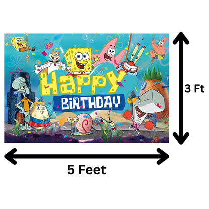 SpongeBob Birthday Backdrop 3x5 ft – Happy Birthday Vinyl Banner | Bikini Bottom Party Decorations | Kids Cartoon Photo Booth Background