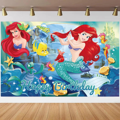 Little Mermaid Birthday Backdrop: Ariel Party Decoration (3x5 Foot) Fast Shipping Available