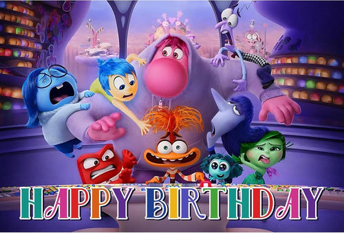 Inside Out 2 Birthday Party Backdrop, Kids Cartoon Theme (5x3 ft) Vinyl Banner with Fast Shipping