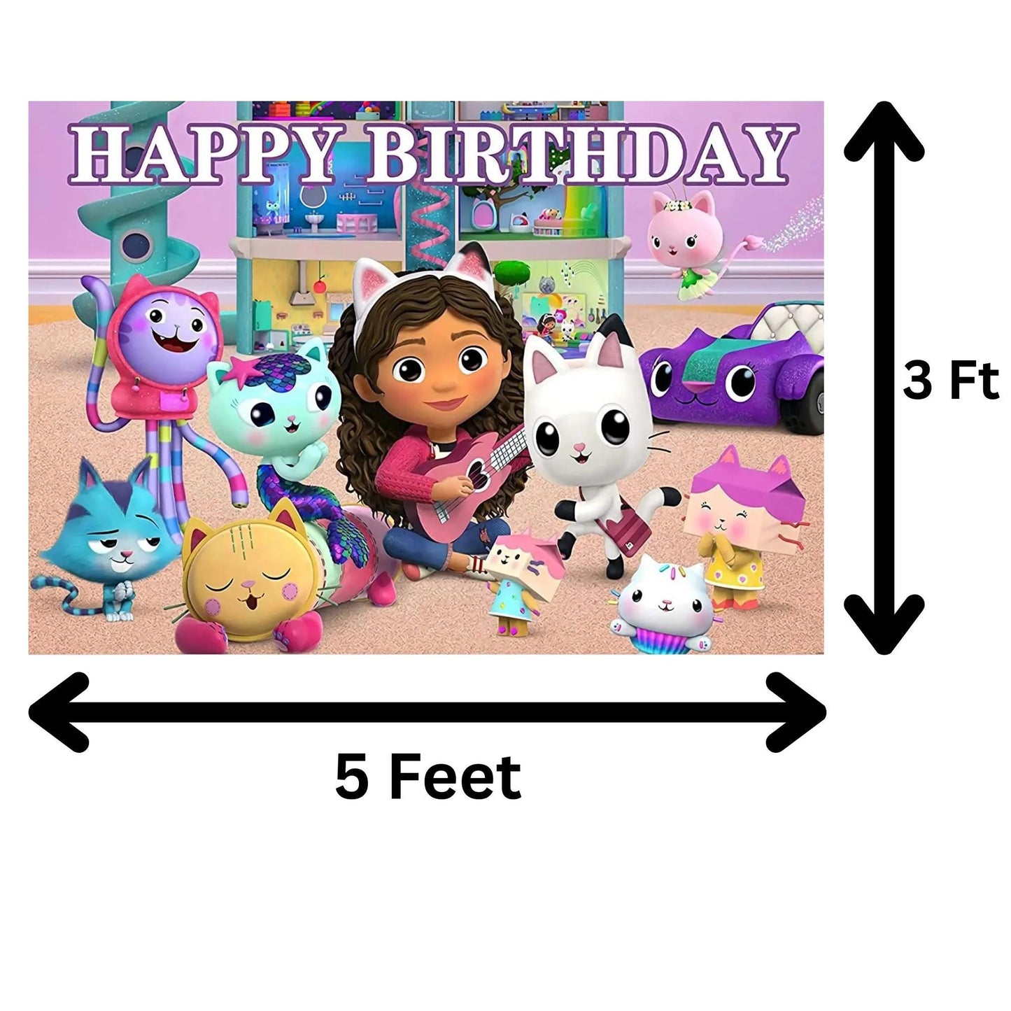 Gabby's Dollhouse Birthday Party Photo Backdrop Decoration 3x5 Foot Banner with Fast Shipping