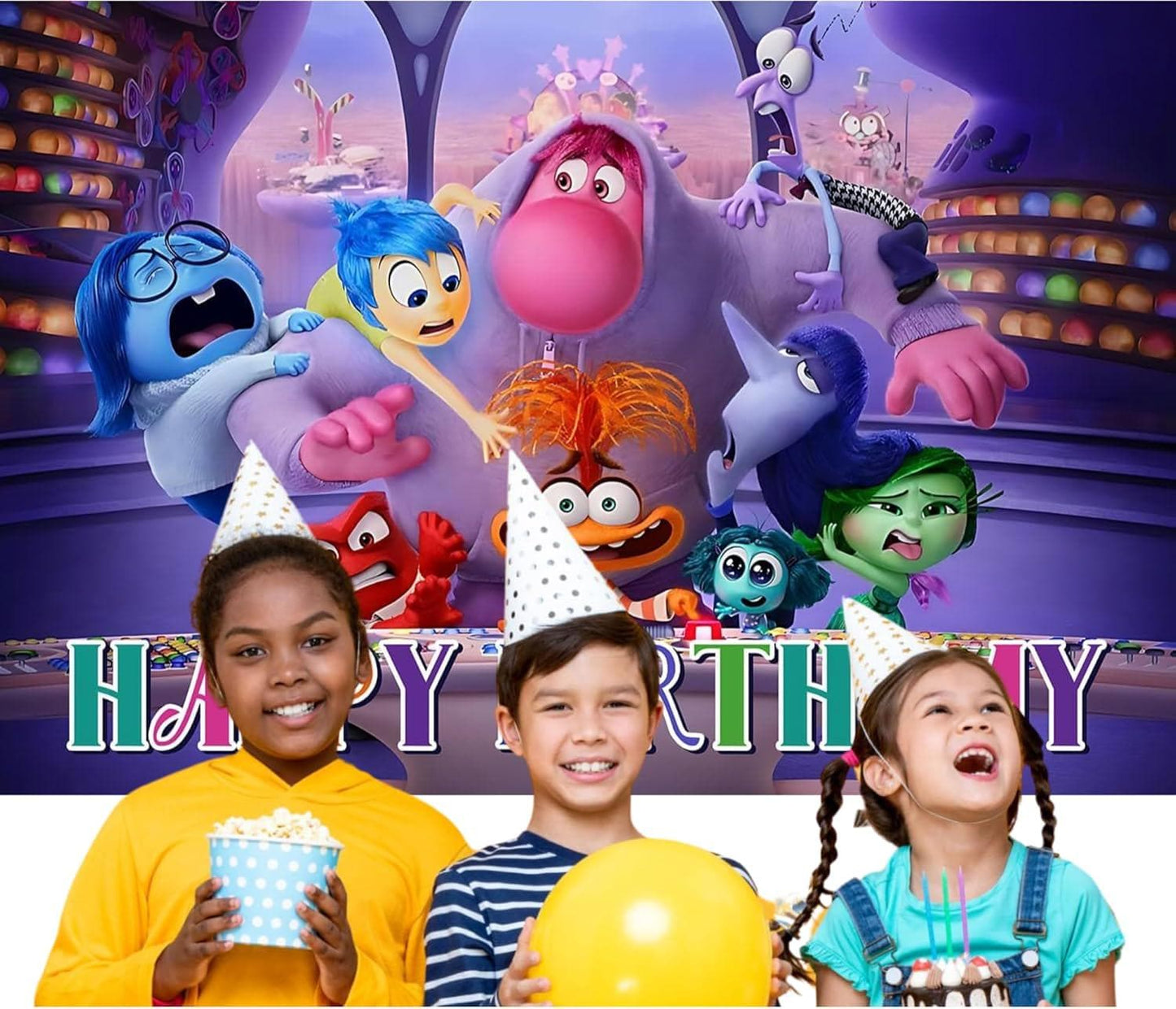 Inside Out 2 Birthday Party Backdrop, Kids Cartoon Theme (5x3 ft) Vinyl Banner with Fast Shipping