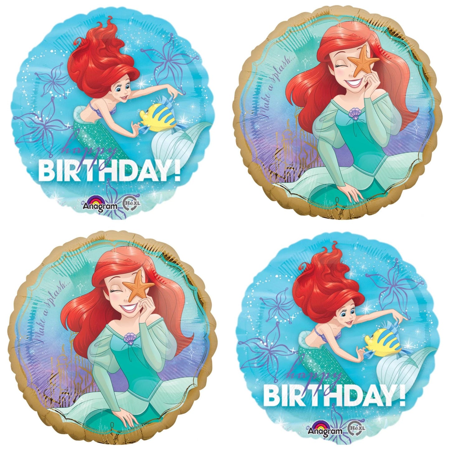 Ariel Balloons: Little Mermaid 18-Inch Party Decoration, Set of 4