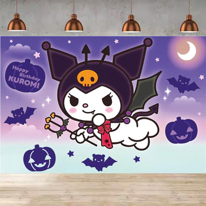 Kuromi Birthday Backdrop, Purple Halloween Theme (5x3 Foot Size) Fast Shipping Available