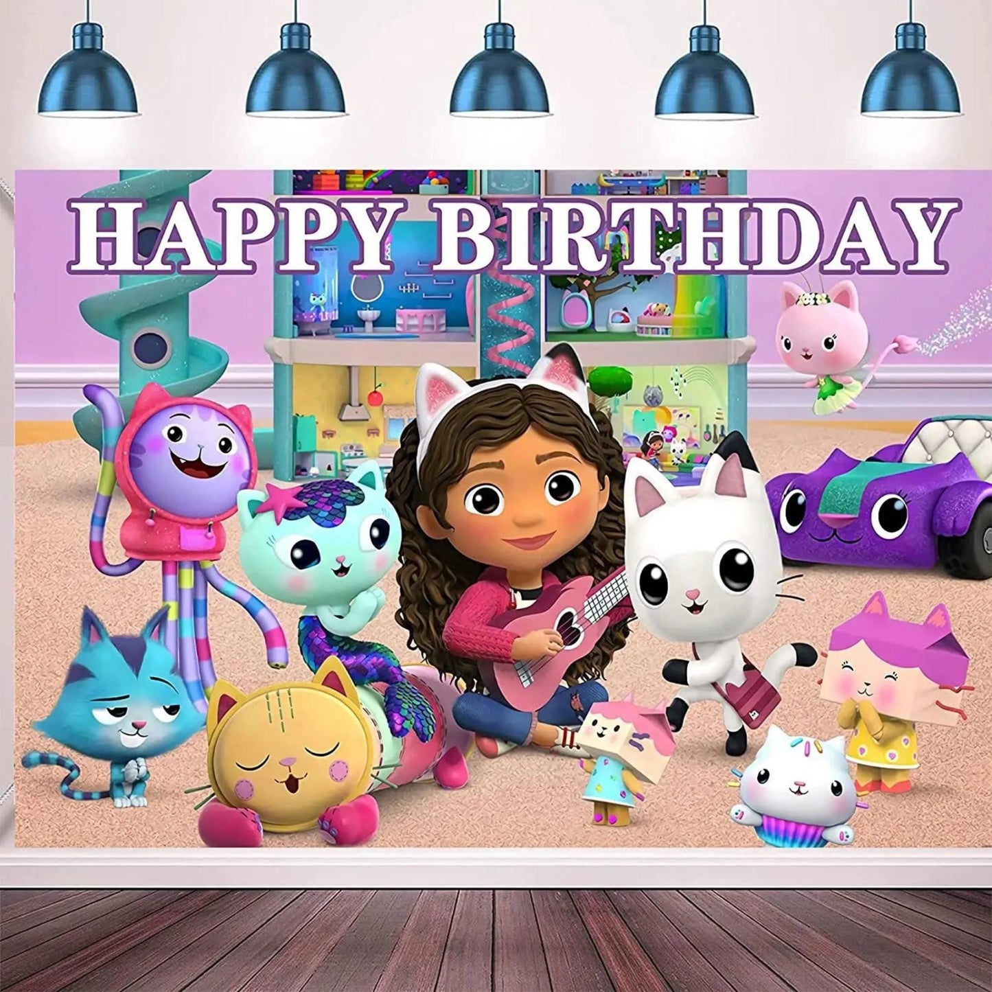 Gabby's Dollhouse Birthday Party Photo Backdrop Decoration 3x5 Foot Banner with Fast Shipping