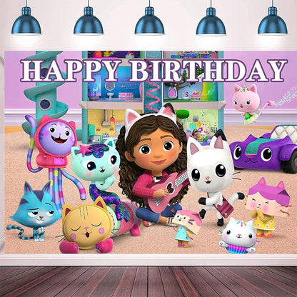 Gabby's Dollhouse Birthday Party Photo Backdrop Decoration 3x5 Foot Banner with Fast Shipping