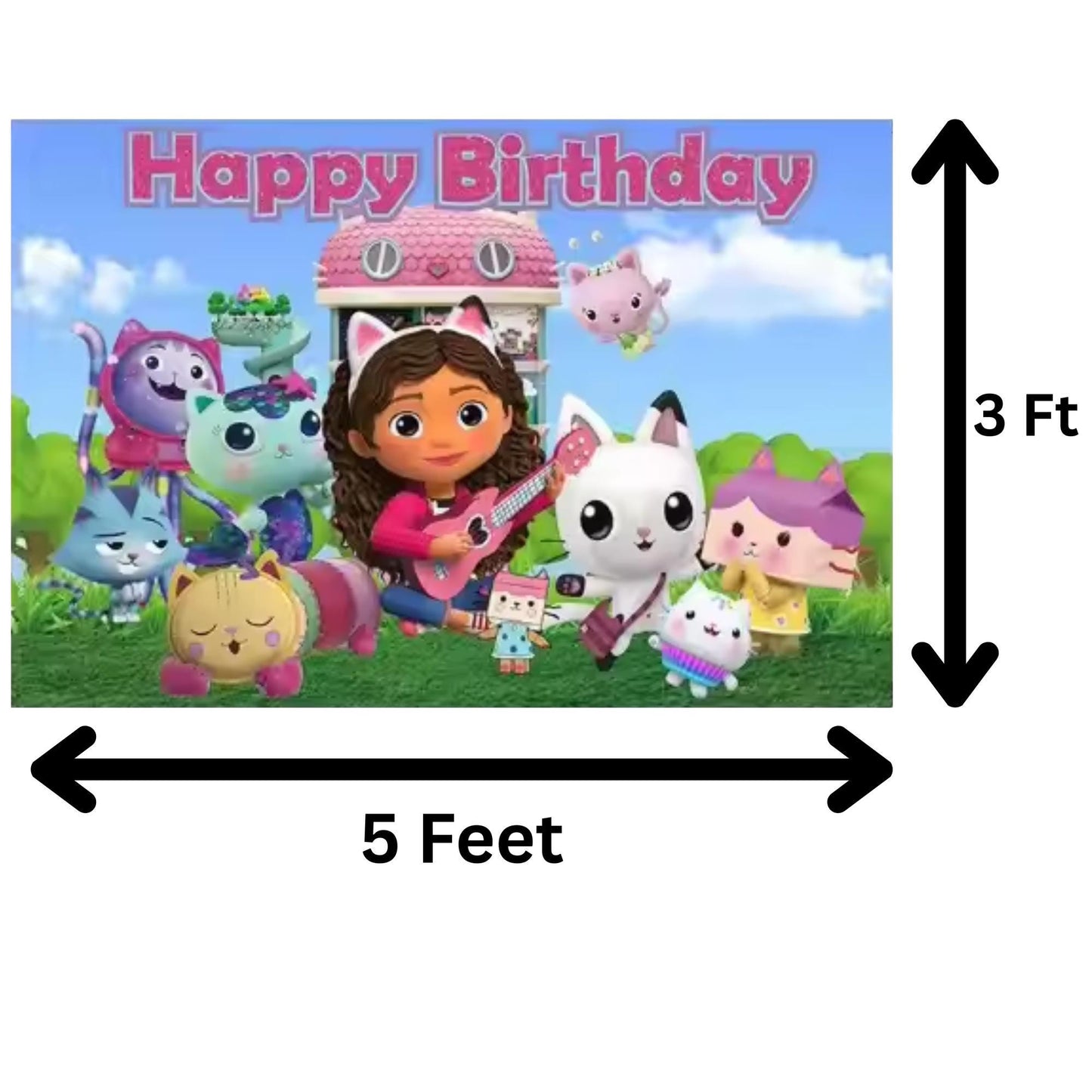Gabby's Dollhouse Birthday Party Photo Backdrop 3x5 Foot Banner Decoration with Fast Shipping