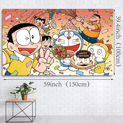 Doraemon Birthday Party Backdrop Cartoon Theme Banner (5x3 ft) with Fast Shipping