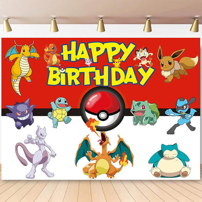 Pokemon Birthday Party Backdrop Decoration 3x5 Foot Red Pokeball Theme with Fast Shipping