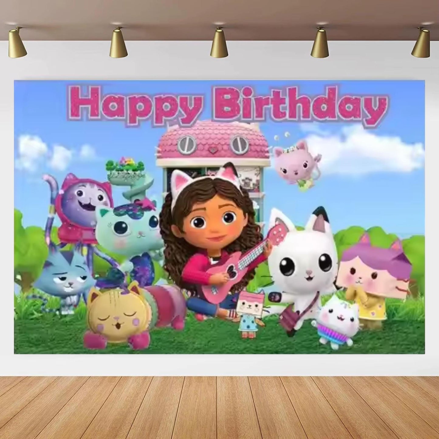 Gabby's Dollhouse Birthday Party Photo Backdrop 3x5 Foot Banner Decoration with Fast Shipping