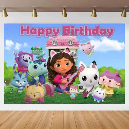 Gabby's Dollhouse Birthday Party Photo Backdrop 3x5 Foot Banner Decoration with Fast Shipping
