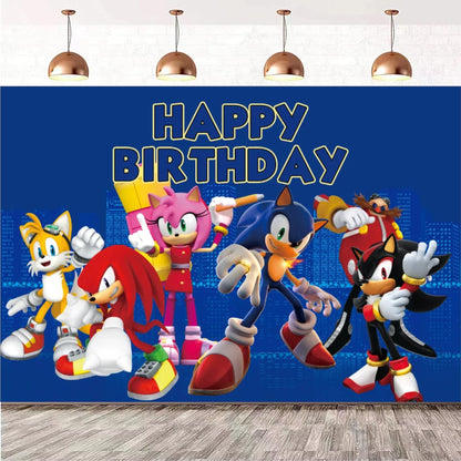 Sonic The Hedgehog Birthday Party Backdrop 5x3 Foot Banner Decoration Fast Shipping Available