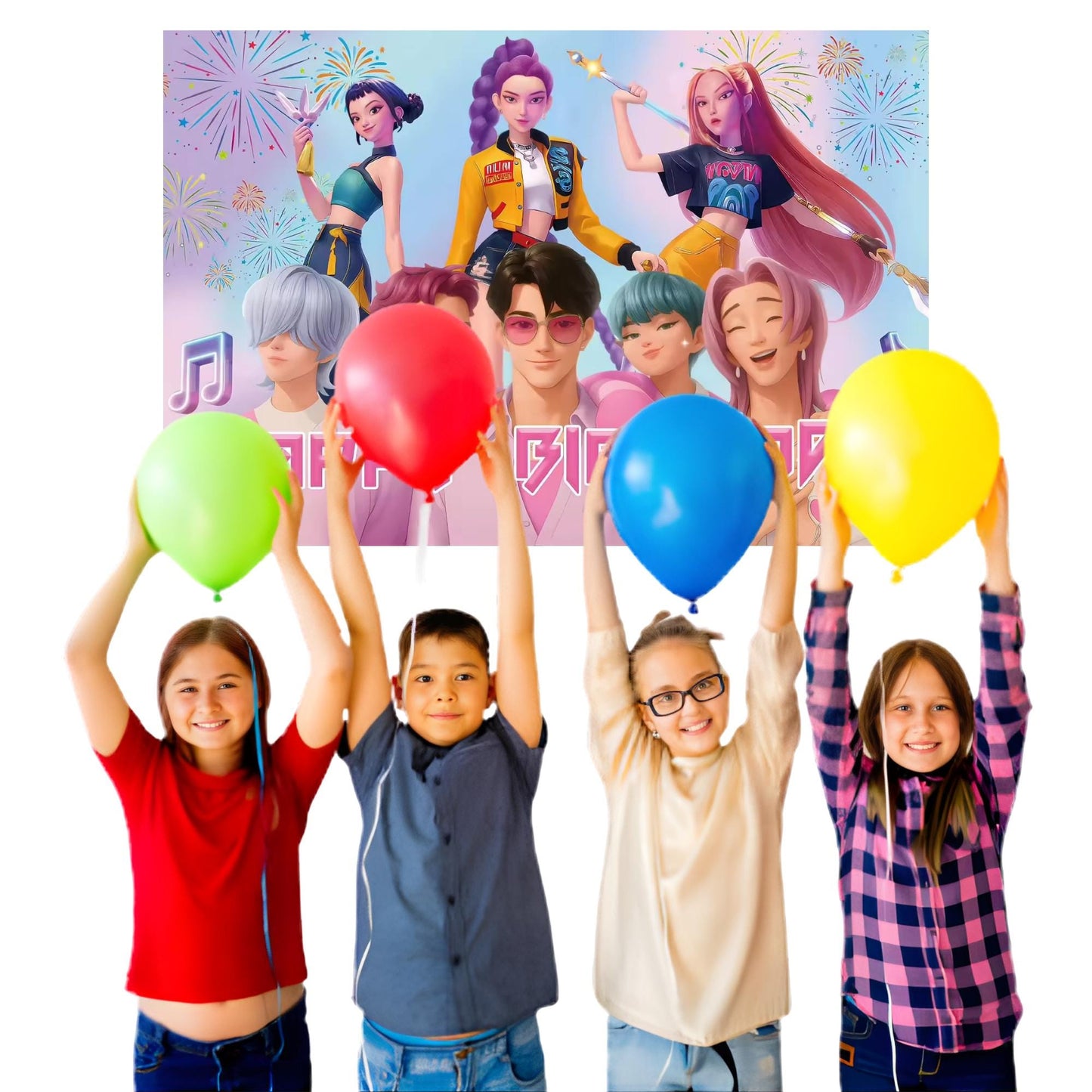 Kpop Demon Hunters Birthday Backdrop 3x5 ft – Saja Boys Happy Birthday Vinyl Banner | Kpop Party Decorations | Photo Booth Background