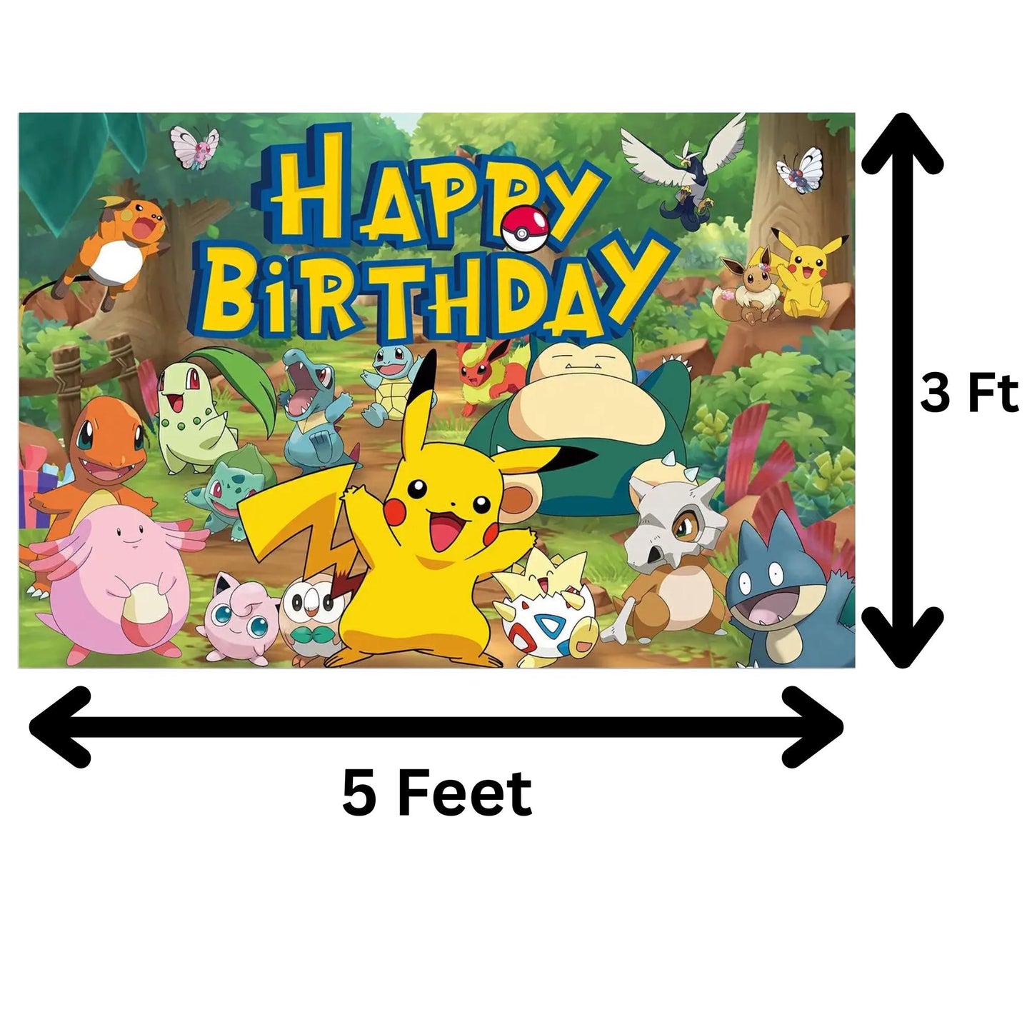 Pokemon Birthday Backdrop: Pikachu & Friends Party Decoration (3x5 ft) with Fast Shipping