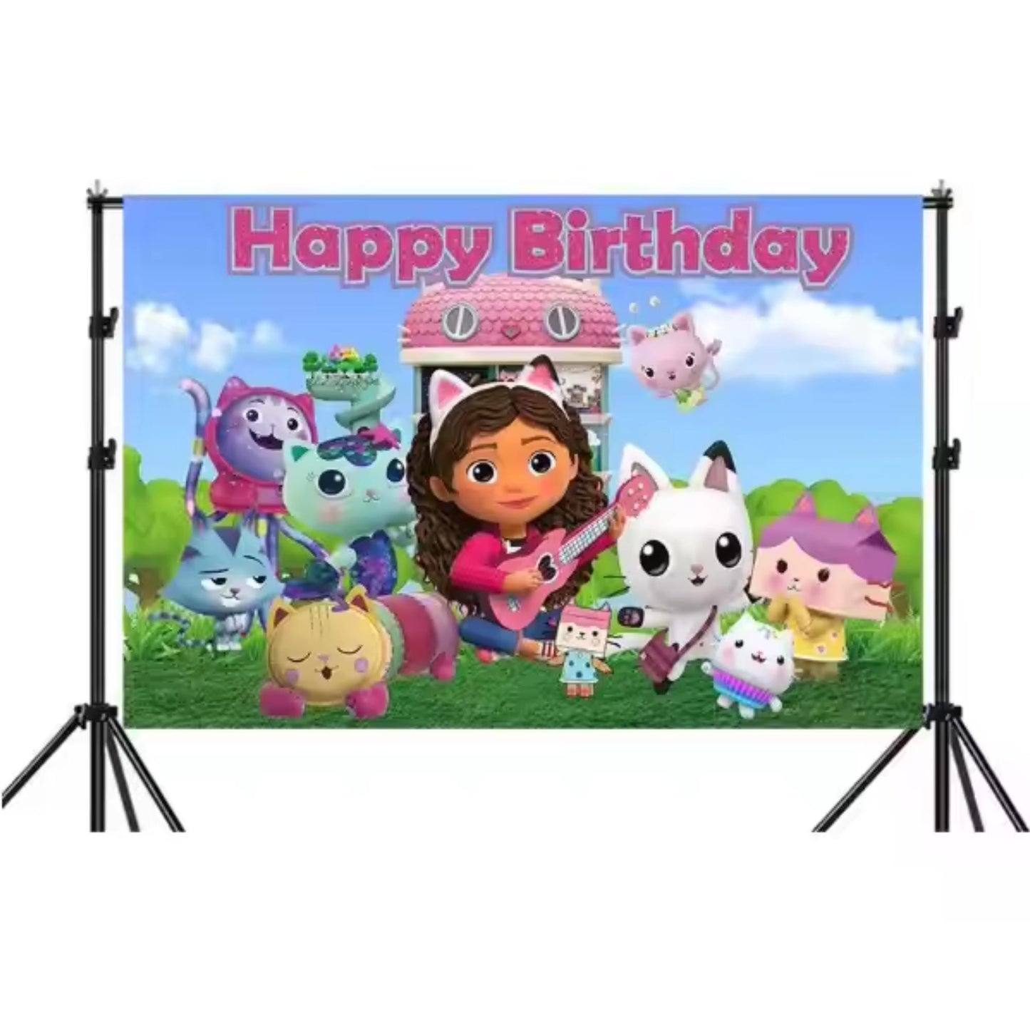 Gabby's Dollhouse Birthday Party Photo Backdrop 3x5 Foot Banner Decoration with Fast Shipping