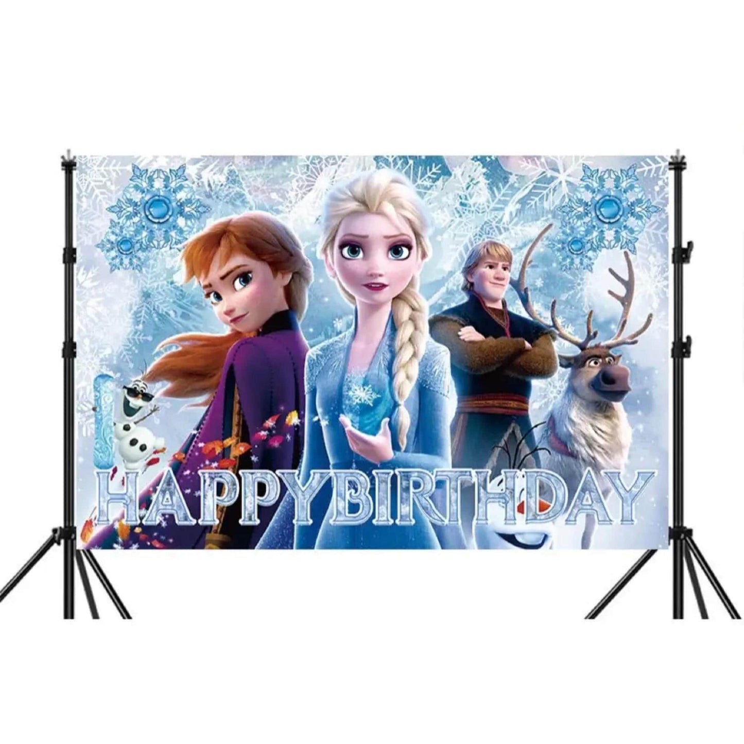 Frozen Birthday Party Photo Backdrop Decoration 5x3 Foot Size with Children's Favorite Characters Elsa, Anna, Olaf, Kristoff, & Sven