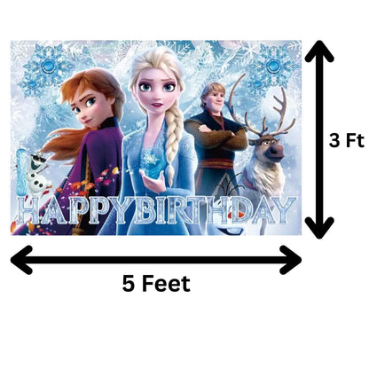 Frozen Birthday Party Photo Backdrop Decoration 5x3 Foot Size with Children's Favorite Characters Elsa, Anna, Olaf, Kristoff, & Sven