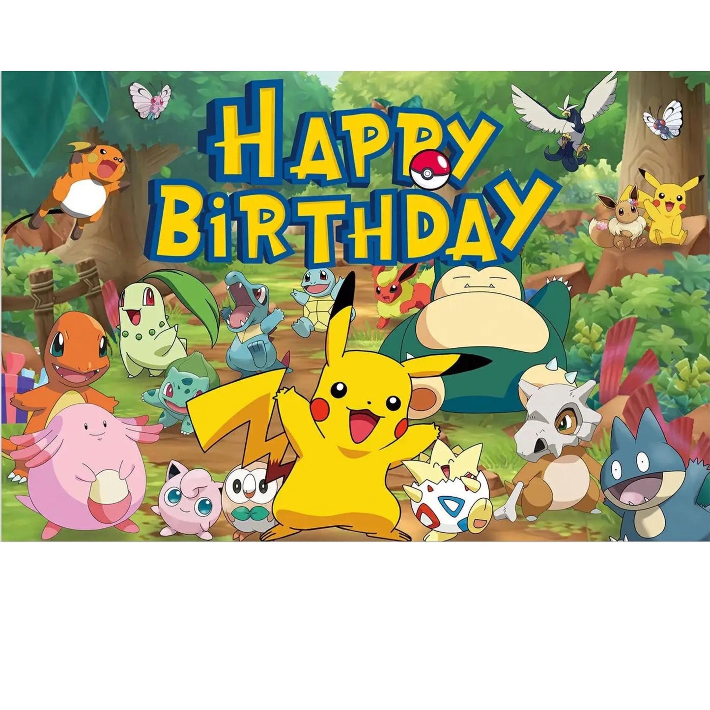 Pokemon Birthday Backdrop: Pikachu & Friends Party Decoration (3x5 ft) with Fast Shipping