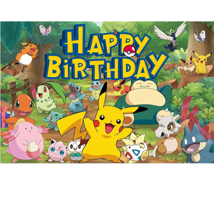 Pokemon Birthday Backdrop: Pikachu & Friends Party Decoration (3x5 ft) with Fast Shipping