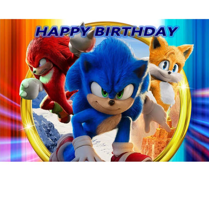 Sonic The Hedgehog Birthday Party Backdrop 5x3 Foot Banner Decoration Featuring Sonic Knuckles and Tails Fast Shipping Available