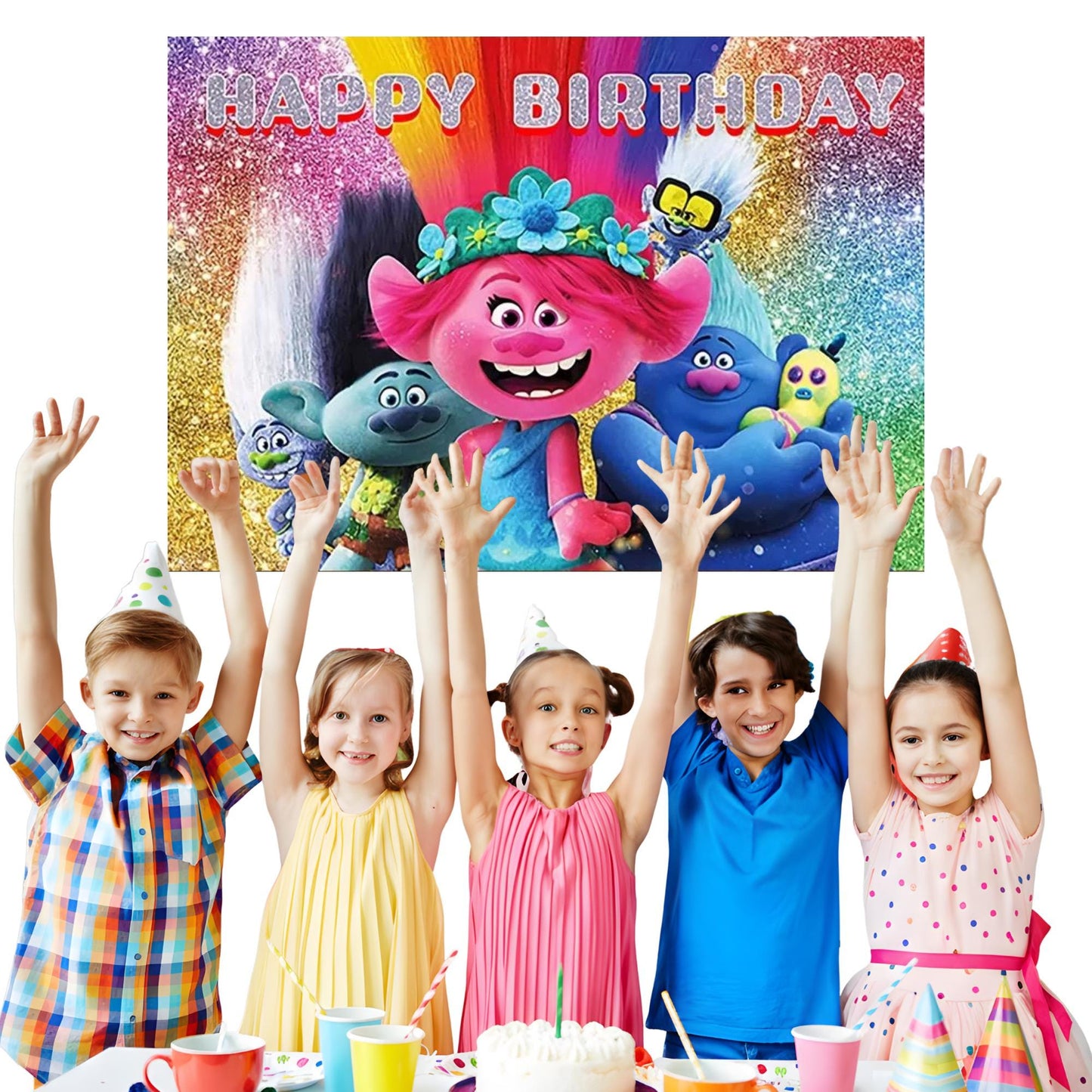 Trolls Birthday Backdrop 3x5 ft – Happy Birthday Vinyl Banner | Trolls Party Decorations | Kids Colorful Photo Booth Background