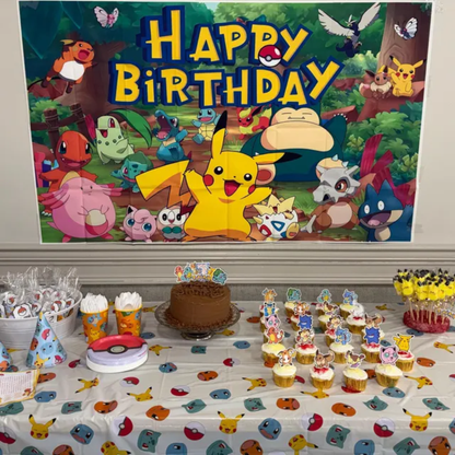 Pokemon Birthday Backdrop: Pikachu & Friends Party Decoration (3x5 ft) with Fast Shipping
