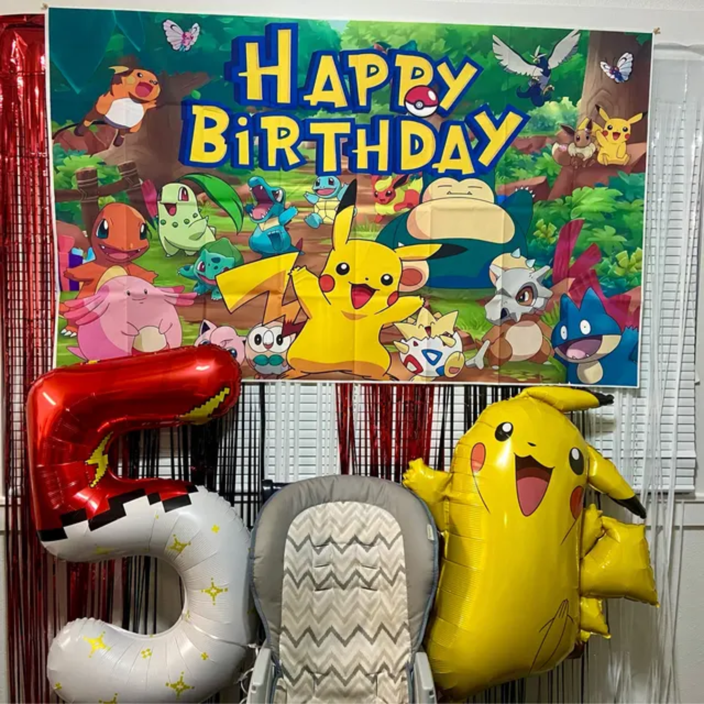 Pokemon Birthday Backdrop: Pikachu & Friends Party Decoration (3x5 ft) with Fast Shipping