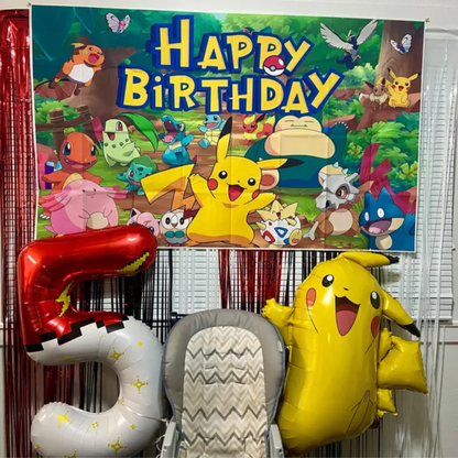 Pokemon Birthday Backdrop: Pikachu & Friends Party Decoration (3x5 ft) with Fast Shipping