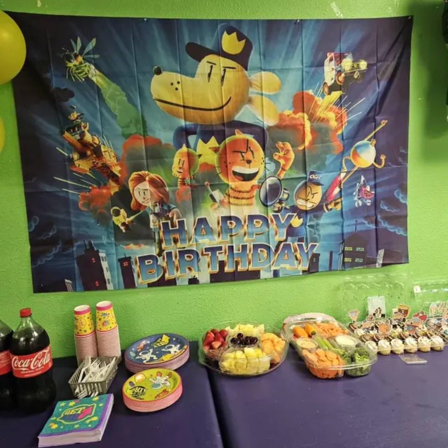 Dogman Kids Birthday Party Photo Backdrop Decoration 3x5 Foot Dark Blue Happy Birthday Banner Fast Shipping