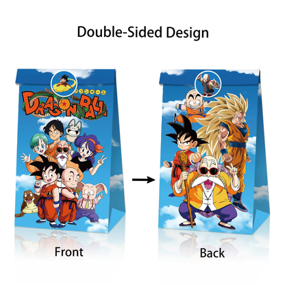Dragon Ball Z Goodie Bags with Stickers – 12 Pack Party Favor Bags | Orange & Blue Double-Sided Designs | Anime Birthday Party Supplies