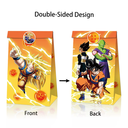 Dragon Ball Z Goodie Bags with Stickers – 12 Pack Party Favor Bags | Orange & Blue Double-Sided Designs | Anime Birthday Party Supplies