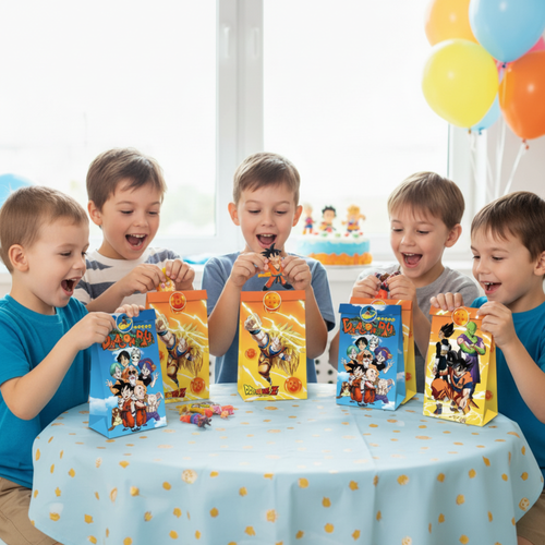 Dragon Ball Z Goodie Bags with Stickers – 12 Pack Party Favor Bags | Orange & Blue Double-Sided Designs | Anime Birthday Party Supplies