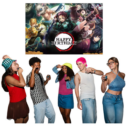 Demon Hunters Birthday Party Photo Backdrop Decoration 3x5 Foot Dark Happy Birthday Banner Fast Shipping