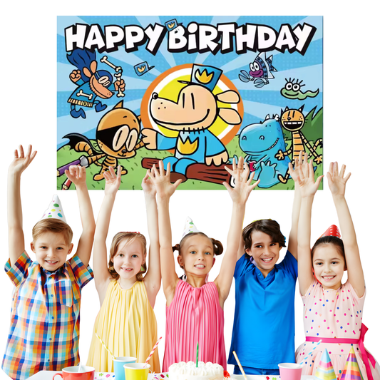 Dogman Kids Birthday Party Photo Backdrop Decoration 3x5 Foot Light Blue Happy Birthday Banner Fast Shipping