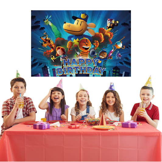 Dogman Kids Birthday Party Photo Backdrop Decoration 3x5 Foot Dark Blue Happy Birthday Banner Fast Shipping