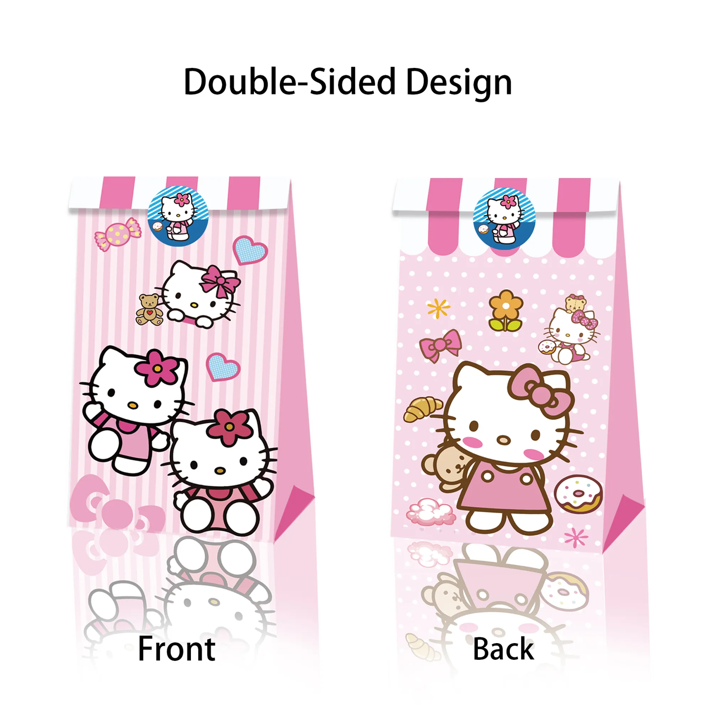 Hello Kitty Goodie Bags with Stickers – 12 Pack Party Favor Bags | Pink & Blue Double-Sided Designs | Kids Birthday Party Supplies