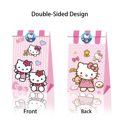 Hello Kitty Goodie Bags with Stickers – 12 Pack Party Favor Bags | Pink & Blue Double-Sided Designs | Kids Birthday Party Supplies