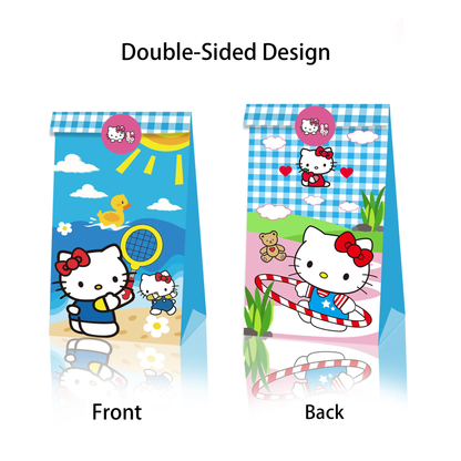 Hello Kitty Goodie Bags with Stickers – 12 Pack Party Favor Bags | Pink & Blue Double-Sided Designs | Kids Birthday Party Supplies