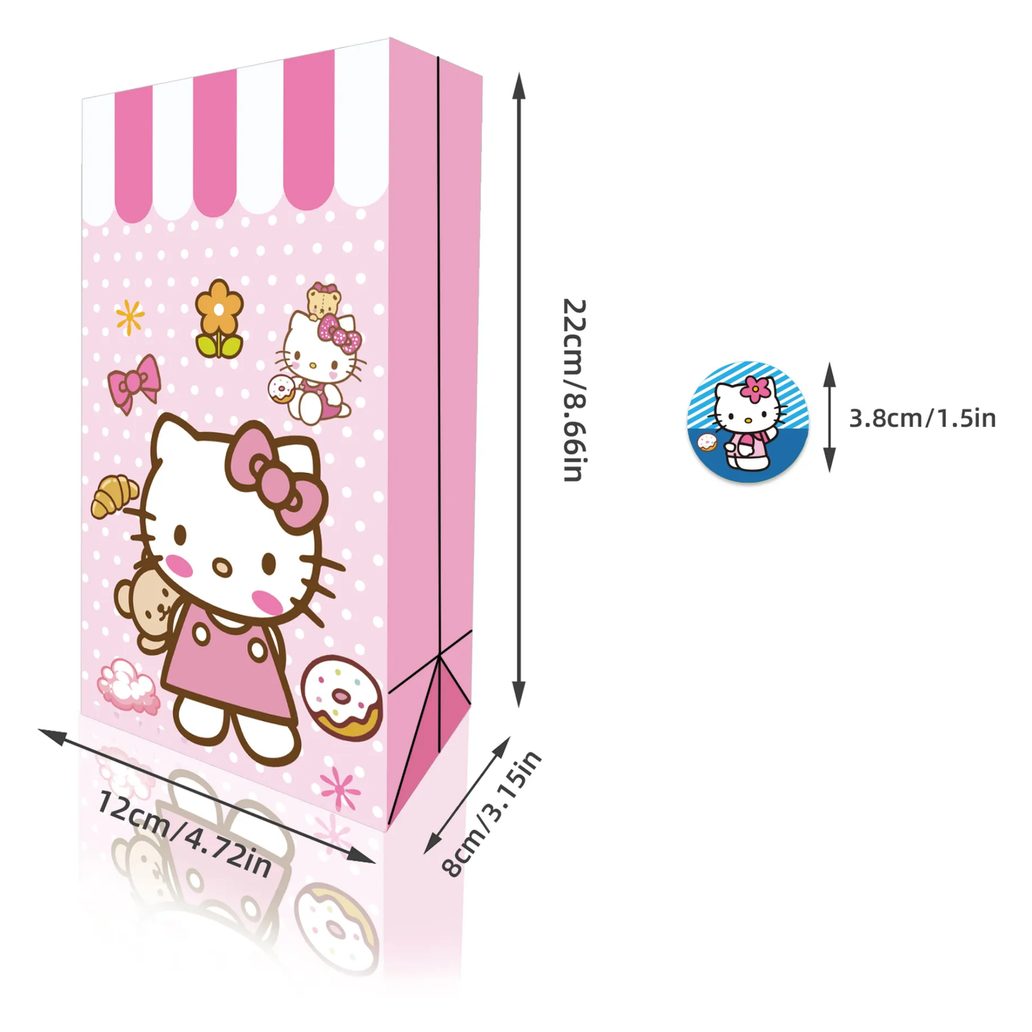 Hello Kitty Goodie Bags with Stickers – 12 Pack Party Favor Bags | Pink & Blue Double-Sided Designs | Kids Birthday Party Supplies