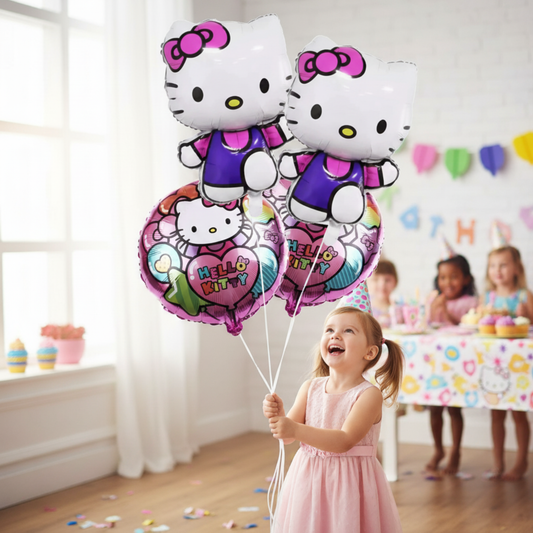 Hello Kitty Balloon Bouquet – 6 Pack 17" Party Balloons | Pink & Purple Hello Kitty Birthday Balloons