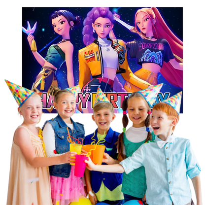 KPop Demon Hunters Birthday Party Backdrop, 3x5 Foot Banner with Fast Shipping