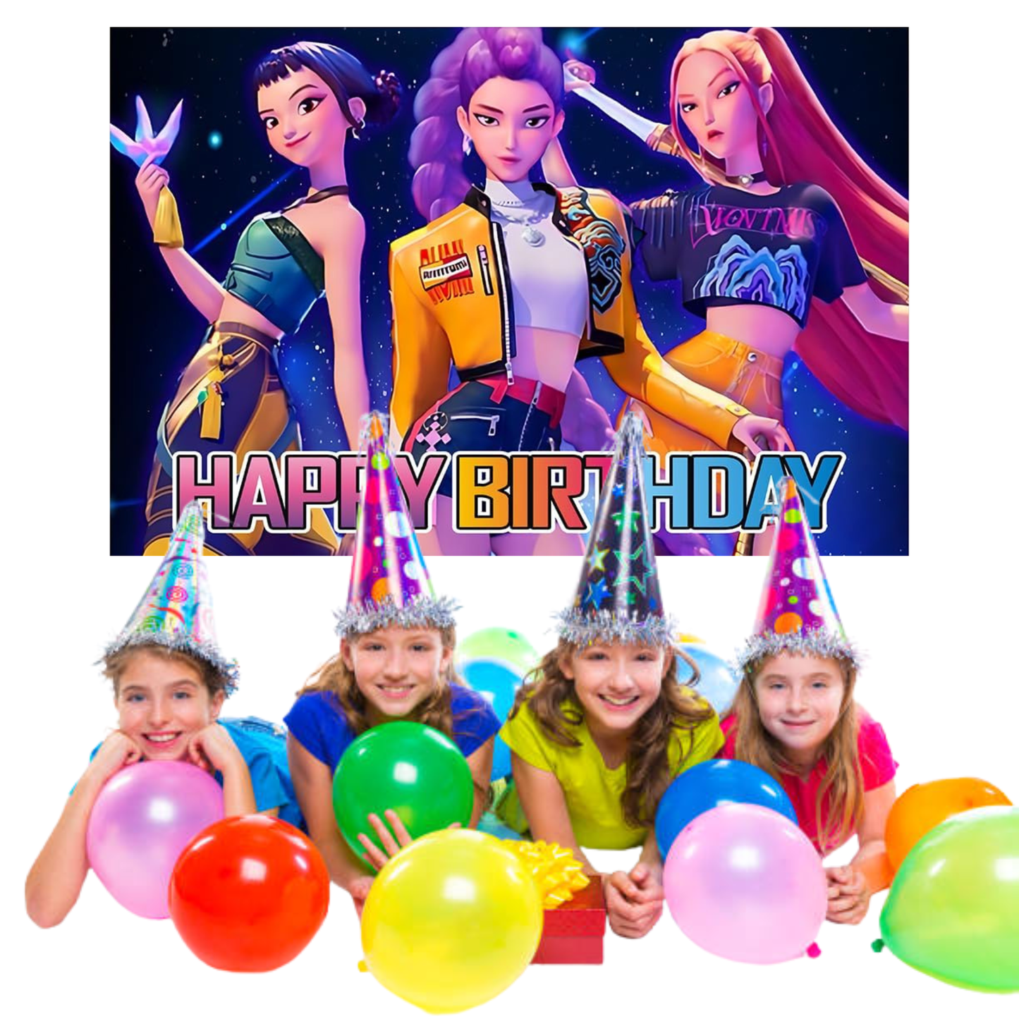 KPop Demon Hunters Birthday Party Backdrop, 3x5 Foot Banner with Fast Shipping