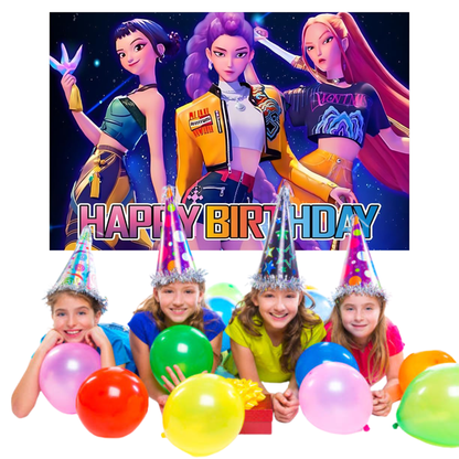 KPop Demon Hunters Birthday Party Backdrop, 3x5 Foot Banner with Fast Shipping
