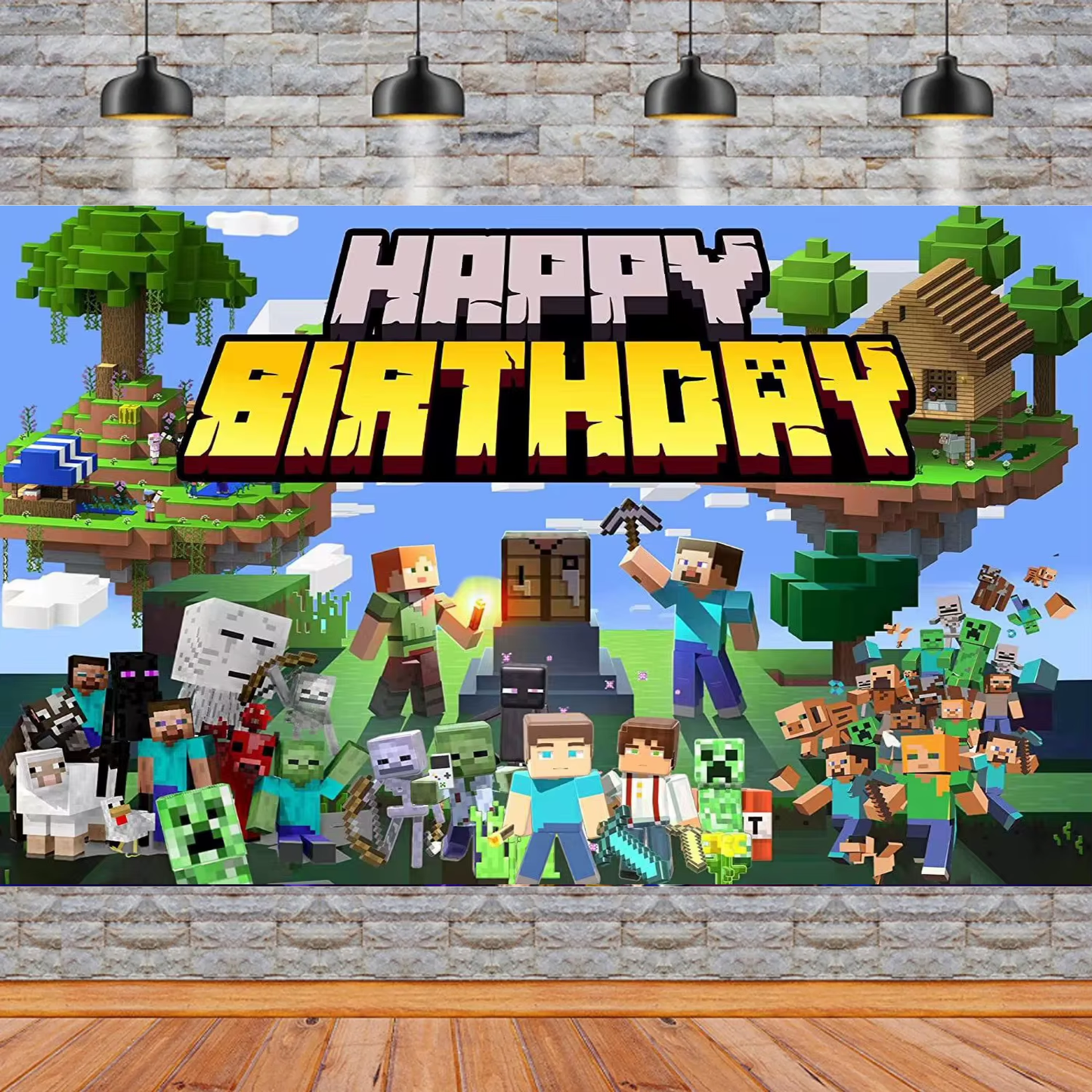 Minecraft Happy Birthday Backdrop 3x5 ft – Pixel Game Party Banner | Kids Birthday Photo Background