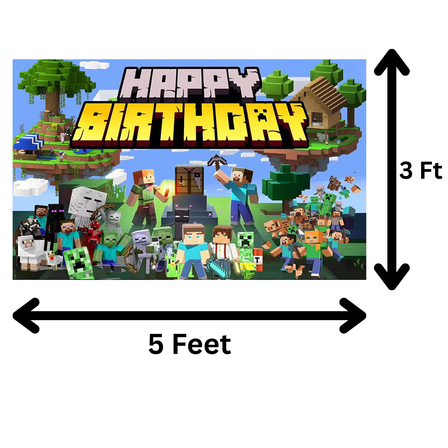 Minecraft Happy Birthday Backdrop 3x5 ft – Pixel Game Party Banner | Kids Birthday Photo Background